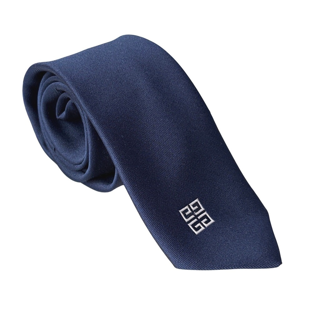 Givenchy Gentleman Paris Navy Blue Textured 4G Logo Necktie Made in France